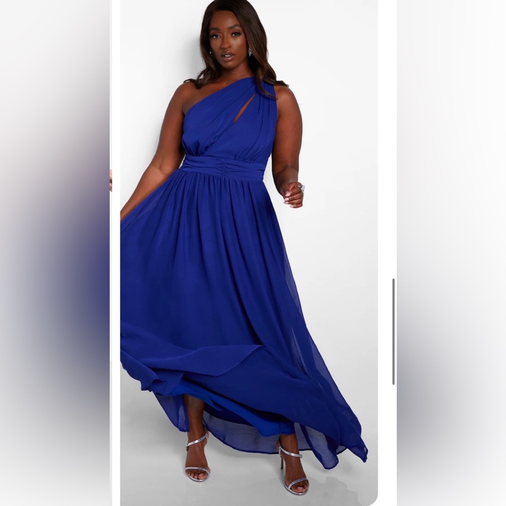 RebdollsGeorgia Chiffon One Shoulder Maxi A Line Dress - Navy Blue